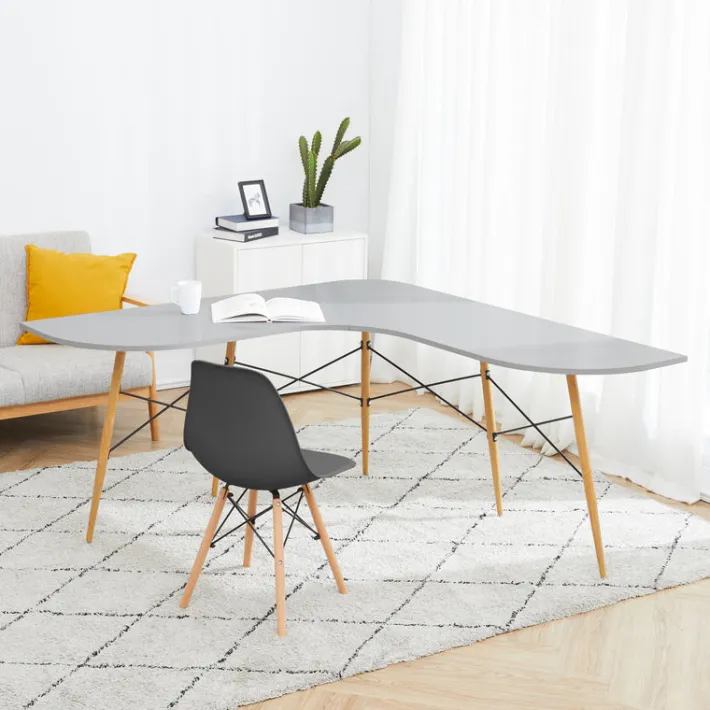 Teamson Home Roberto L-Shaped Corner Desk with Wood and Metal Details, Light Gray- FINAL SALE