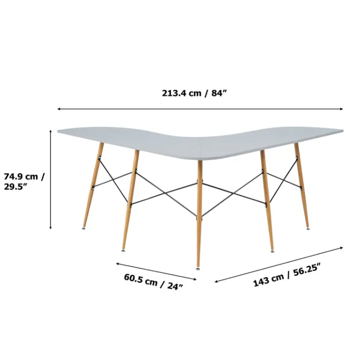 Teamson Home Roberto L-Shaped Corner Desk with Wood and Metal Details, Light Gray- FINAL SALE