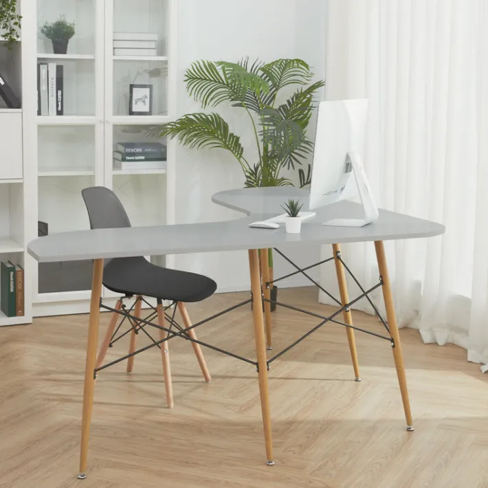Teamson Home Roberto L-Shaped Corner Desk with Wood and Metal Details, Light Gray- FINAL SALE