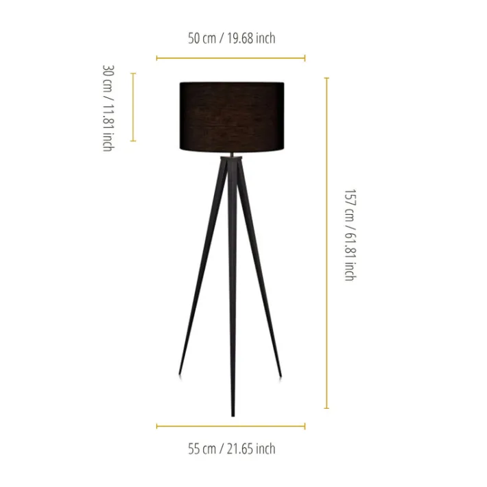 Teamson Home Romanza 60" Postmodern Tripod Floor Lamp with Drum Shade, Matte Black