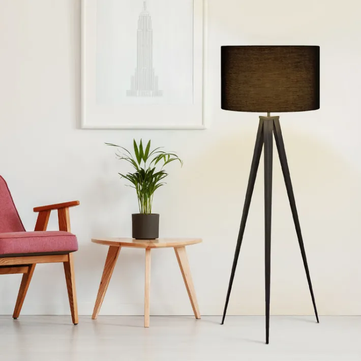 Teamson Home Romanza 60" Postmodern Tripod Floor Lamp with Drum Shade, Matte Black