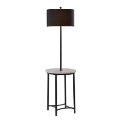 Teamson Home Shenna Floor Lamp with Faux Marble Tray Table and Built-In USB Port, Black- FINAL SALE