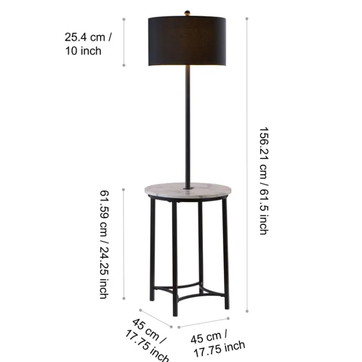Teamson Home Shenna Floor Lamp with Faux Marble Tray Table and Built-In USB Port, Black- FINAL SALE