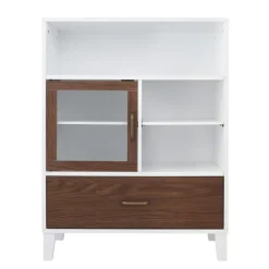 Teamson Home Tyler Modern Floor Cabinet with Drawer, Walnut/White -FINAL SALE