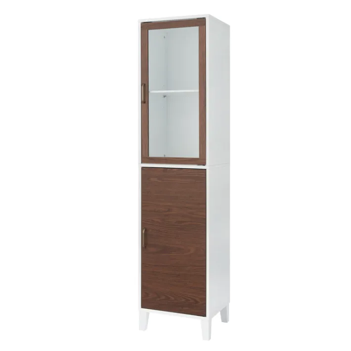 Teamson Home Tyler Modern Linen Tower Tall Cabinet with Two Doors, Walnut/White -FINAL SALE