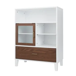 Teamson Home Tyler Modern Floor Cabinet with Drawer, Walnut/White -FINAL SALE