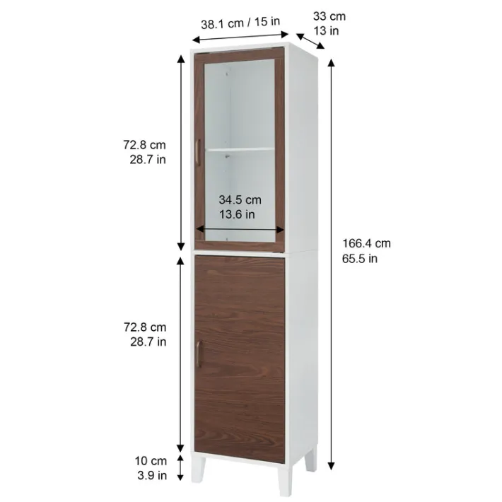 Teamson Home Tyler Modern Linen Tower Tall Cabinet with Two Doors, Walnut/White -FINAL SALE
