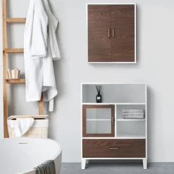 Teamson Home Tyler Modern Floor Cabinet with Drawer, Walnut/White -FINAL SALE