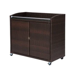 Teamson Home Veronica Outdoor Portable PE Rattan Serving Cart with Wheels, Brown- FINAL SALE