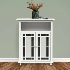Teamson Home Windsor Floor Cabinet with Glass Mosaic Doors, White- FINAL SALE