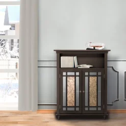 Teamson Home Windsor Floor Cabinet with Glass Mosaic Doors, Dark Espresso