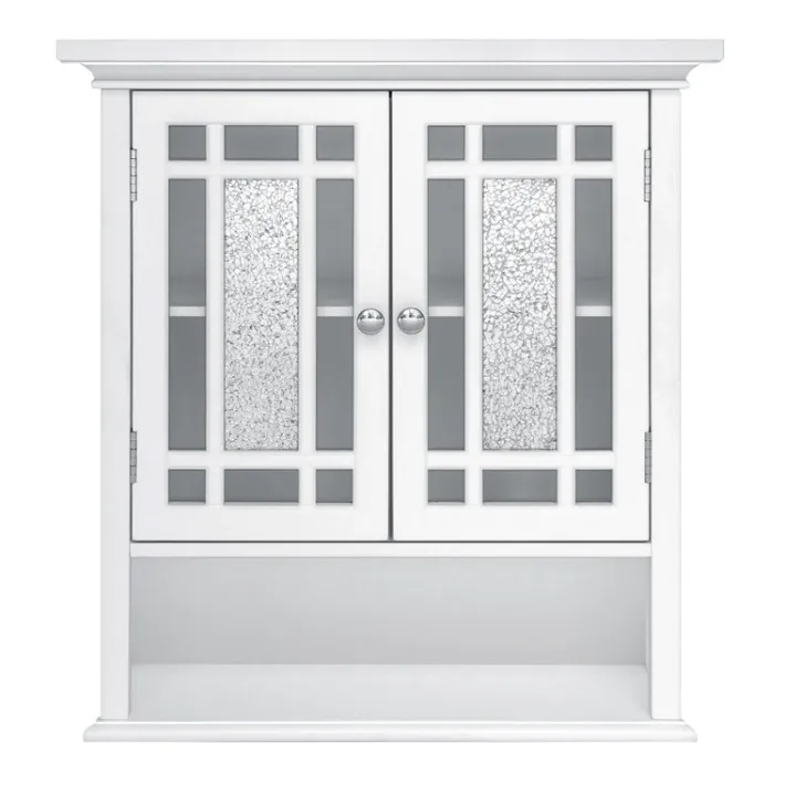 Teamson Home Windsor Removable Wall Cabinet with Glass Mosaic Doors, White