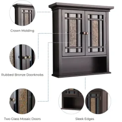 Teamson Home Windsor Removable Wall Cabinet with Glass Mosaic Doors, Dark Espresso