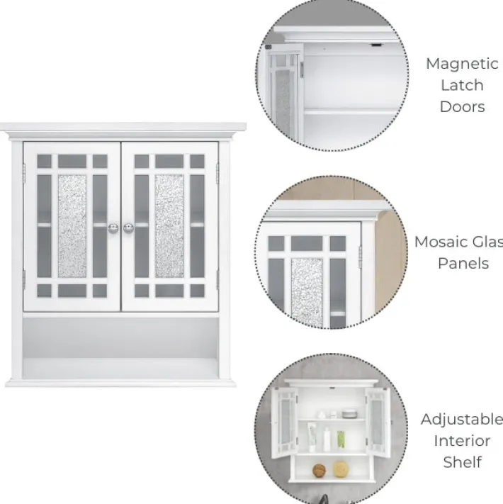 Teamson Home Windsor Removable Wall Cabinet with Glass Mosaic Doors, White