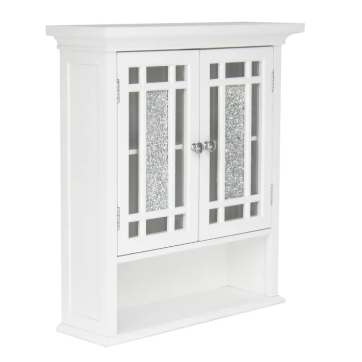 Teamson Home Windsor Removable Wall Cabinet with Glass Mosaic Doors, White