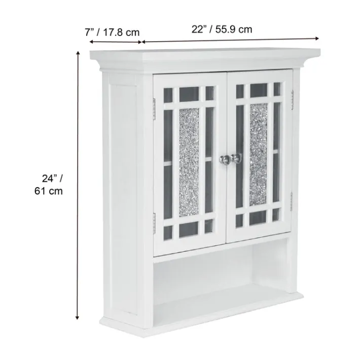 Teamson Home Windsor Removable Wall Cabinet with Glass Mosaic Doors, White