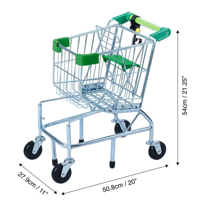 Kids Teamson KIDS - LITTLE HELPER DALLAS SHOPPING CART WITH PLAY FOOD, CHROME/GREEN- FINAL SALE