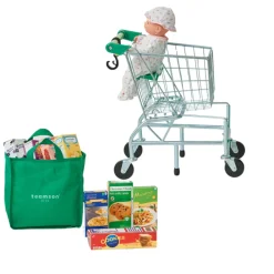 Kids Teamson KIDS - LITTLE HELPER DALLAS SHOPPING CART WITH PLAY FOOD, CHROME/GREEN- FINAL SALE