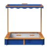 Kids Teamson Kids 4' Square Solid Wood Sandbox with Rotatable Canopy Cover, Honey/Blue
