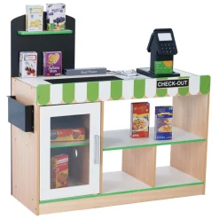 Kids Teamson Kids Cashier Austin Interactive Play Checkout Counter Stand with 26 Accessories, Green/White/Natural Wood