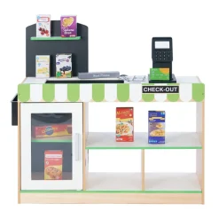Kids Teamson Kids Cashier Austin Interactive Play Checkout Counter Stand with 26 Accessories, Green/White/Natural Wood