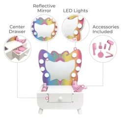 Kids Teamson Kids Colorful Butterfly-Shaped Tabletop Vanity with LED-Illuminated Mirror and Accessory Set