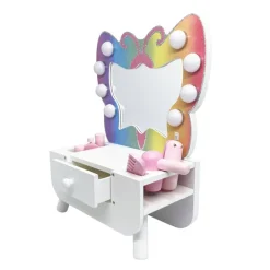 Kids Teamson Kids Colorful Butterfly-Shaped Tabletop Vanity with LED-Illuminated Mirror and Accessory Set