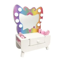 Kids Teamson Kids Colorful Butterfly-Shaped Tabletop Vanity with LED-Illuminated Mirror and Accessory Set