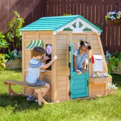 Kids Teamson Kids Gardenia Wooden Playhouse with Garden Window, Tan & Green