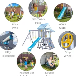 Kids Teamson Kids Laguna Swing Set Playset with Platform & Rock Wall, Gray