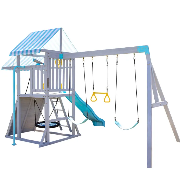 Kids Teamson Kids Laguna Swing Set Playset with Platform & Rock Wall, Gray