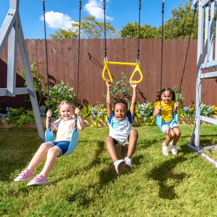 Kids Teamson Kids Laguna Swing Set Playset with Platform & Rock Wall, Gray