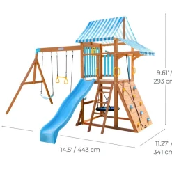 Kids Teamson Kids Laguna Swing Playset with Platform & Rock Wall, Aqua & Natural