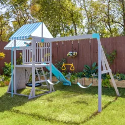 Kids Teamson Kids Laguna Swing Set Playset with Platform & Rock Wall, Gray