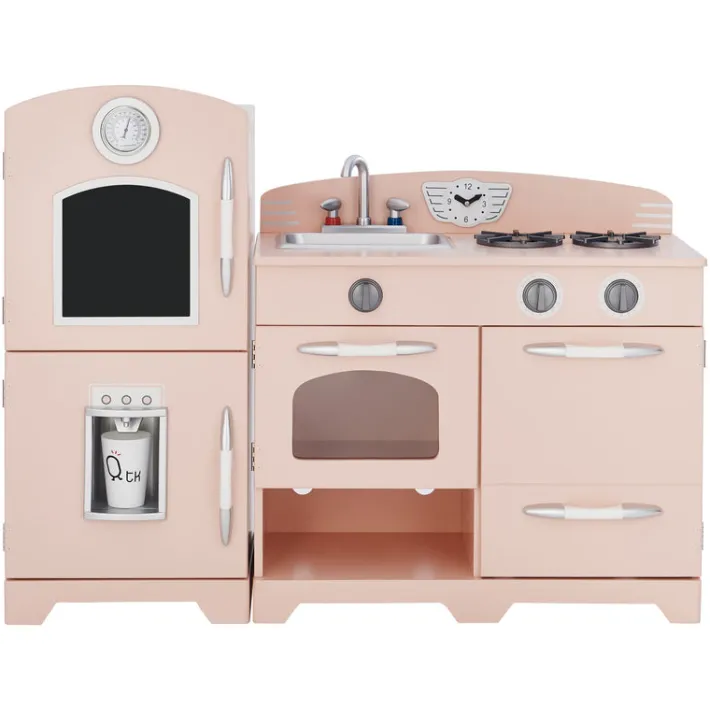 Kids Teamson Kids Little Chef Fairfield Retro Kids Kitchen Playset with Refrigerator, Pink