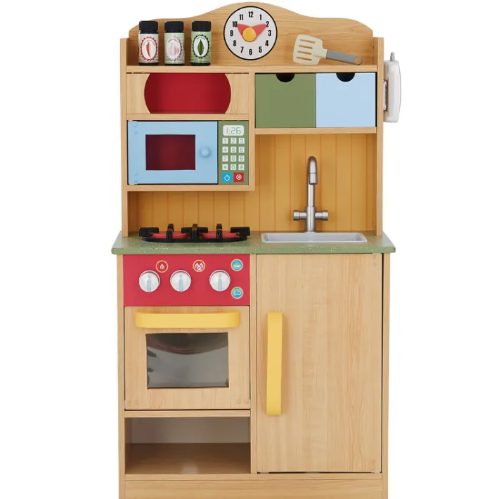 Kids Teamson Kids Little Chef Florence Classic Play Kitchen with 5 Kitchen Accessory Toys, Wood Grain