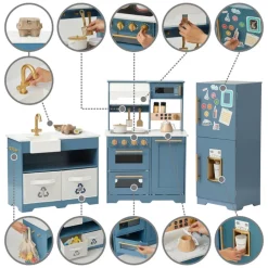 Kids Teamson Kids Little Chef Atlanta Modular Play Kitchen with Accessories, Blue/Gold