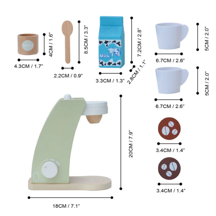Kids Teamson Kids Little Chef Frankfurt 8 Piece Wooden Play Kitchen Coffee Machine Set, Green- FINAL SALE