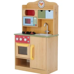 Kids Teamson Kids Little Chef Florence Classic Play Kitchen with 5 Kitchen Accessory Toys, Wood Grain