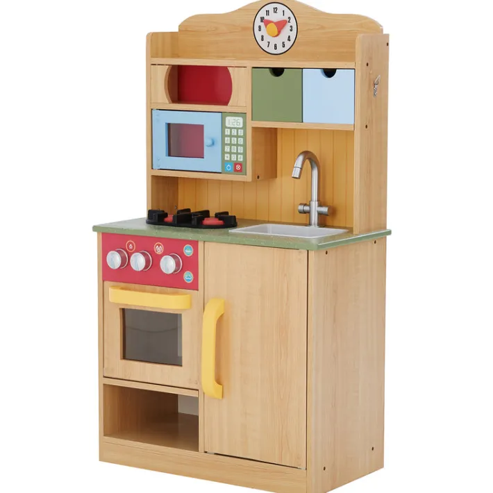 Kids Teamson Kids Little Chef Florence Classic Play Kitchen with 5 Kitchen Accessory Toys, Wood Grain
