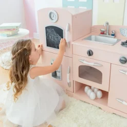Kids Teamson Kids Little Chef Fairfield Retro Kids Kitchen Playset with Refrigerator, Pink