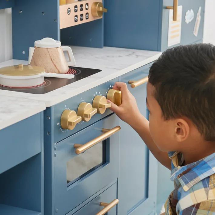 Kids Teamson Kids Little Chef Atlanta Modular Play Kitchen with Accessories, Blue/Gold