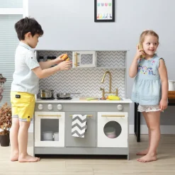 Kids Teamson Kids Little Chef Berlin Modern Play Kitchen with Accessories, Gray/White- FINAL SALE