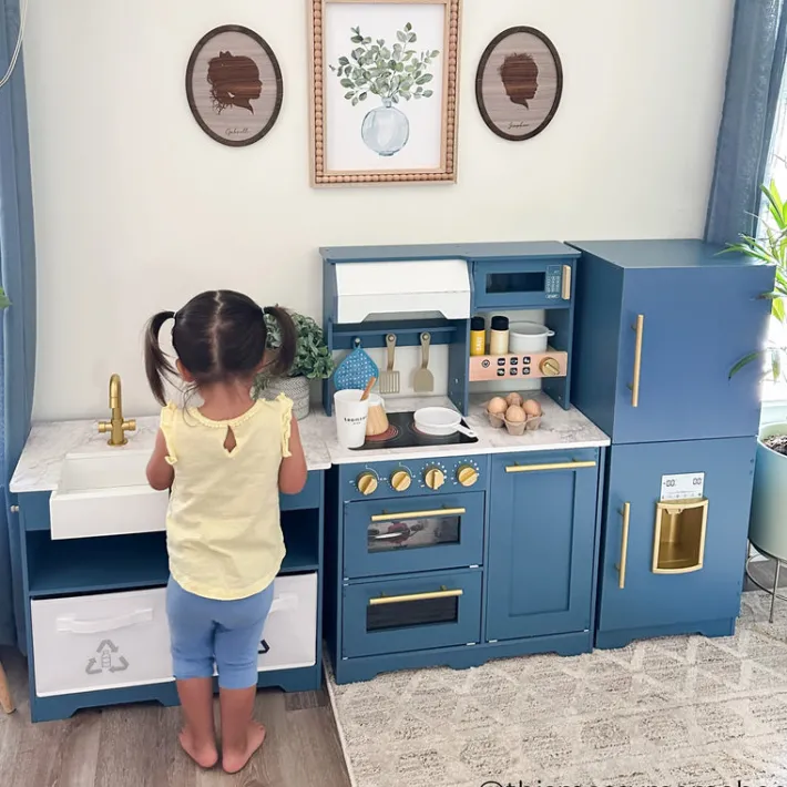 Kids Teamson Kids Little Chef Atlanta Modular Play Kitchen with Accessories, Blue/Gold