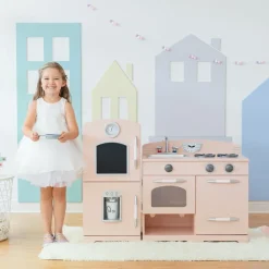 Kids Teamson Kids Little Chef Fairfield Retro Kids Kitchen Playset with Refrigerator, Pink