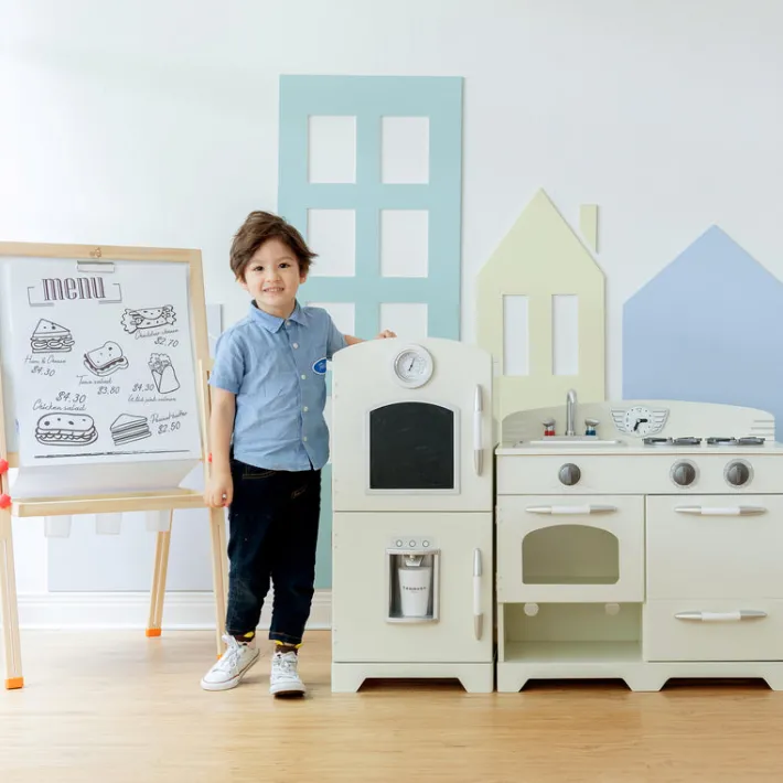 Kids Teamson Kids Little Chef Fairfield Retro Kids Kitchen Playset with Refrigerator, Ivory