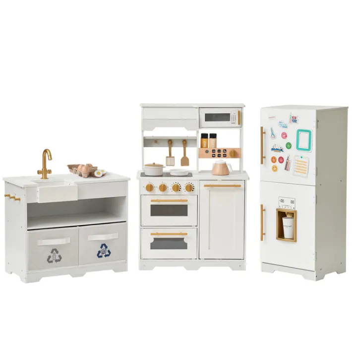 Kids Teamson Kids Little Chef Atlanta Modular Play Kitchen with Accessories, White/Gold
