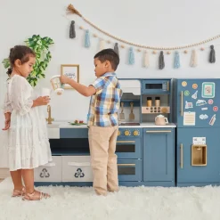 Kids Teamson Kids Little Chef Atlanta Modular Play Kitchen with Accessories, Blue/Gold