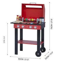Kids Teamson Kids Little Helper Backyard BBQ Grill Playset with 26 Cooking Accessories, Red/Black