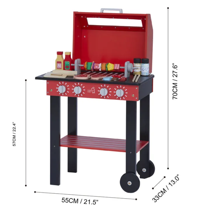 Kids Teamson Kids Little Helper Backyard BBQ Grill Playset with 26 Cooking Accessories, Red/Black